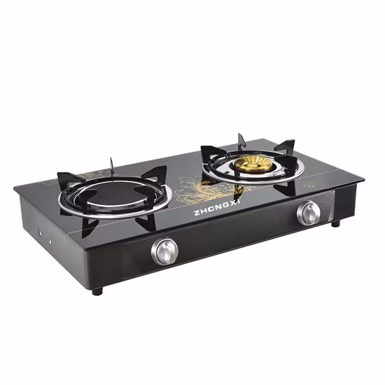 Low Gas Consumption Blue Flame Black Tempered Glass Top 2 Burner Table Gas Stove for Sales